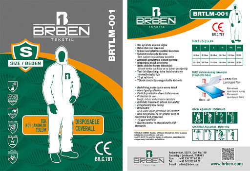 Brben tekstil COMBINAISONS CERTIFIÉES POUR RISQUE BIOLOGIQUE ET COVID CE - L Brben tekstil COMBINAISONS CERTIFIÉES POUR RISQUE BIOLOGIQUE ET COVID CE - L