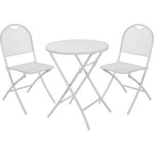 Cémonjardin Ensemble table de jardin ronde blanc cassé + 2 chaises