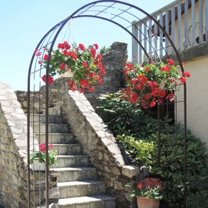 LMOULIN Arche de jardin treillage en fer vieilli tubes carres grand modele + 4 supports poteaux a enfoncer