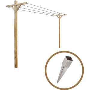 Cémonjardin Kit étendoir à linge extérieur bois Séville + 2 supports poteaux à enfoncer