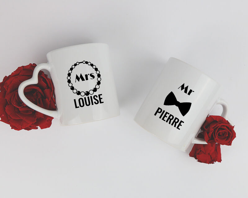 Cadeaux.com Lot de 2 mugs coeurs personnalisés - Mr & Mrs