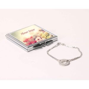 Cadeaux.com Miroir de sac Personnalisable - avec son bracelet double chaîne coeur