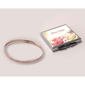 Cadeaux.com Bracelet Jonc gravé Je t'aime maman Argent rosé et son miroir personnalisable