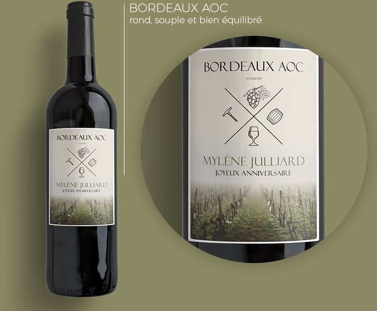 Cadeaux.com Bouteille de vin de Bordeaux personnalisée message - Vignes