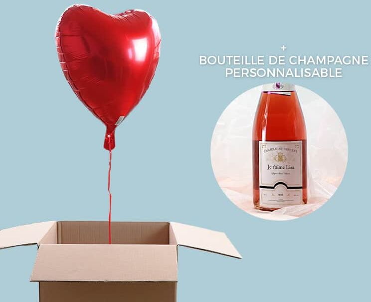 Cadeaux.com Bouteille de champagne rosé personnalisée couple - Avec ballon cœur hélium