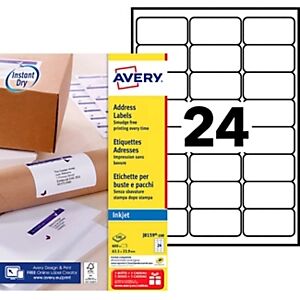 Avery J8159 Etiquettes adresses blanches jet d encre 63,5 x 33,9 mm - Boîte de 2400