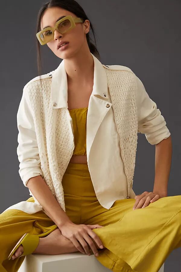 Anthropologie Blouson de moto en toile avec motifs au crochet By Anthropologie - white - female - L