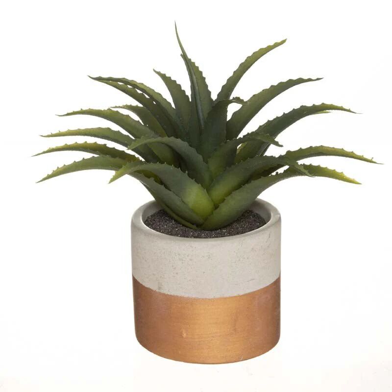 Silumen Plante verte artificielle Aloe Vera 28cm avec pot bicolore - Cuivre - Silumen