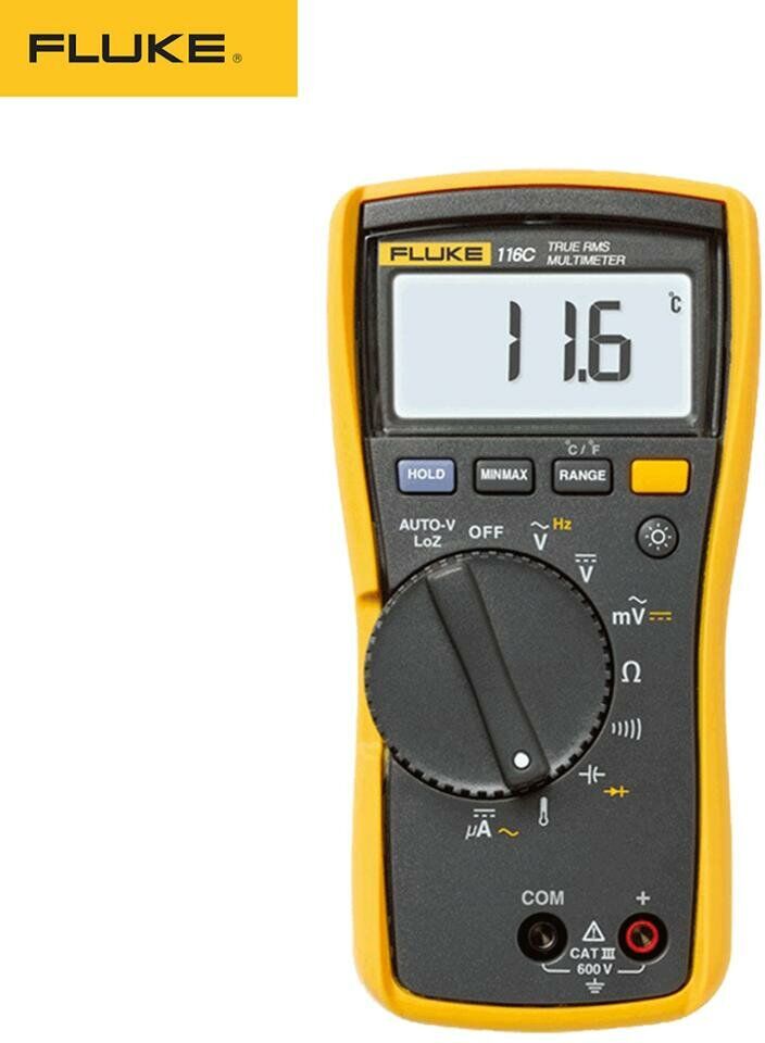 Multimètre digital Fluke 116C, mesure la tension AC/DC jusqu'à 600V et le courant AC/DC jusqu'à 10A. Mesure la résistanc