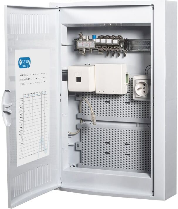 Nalto Coffret de Communication TEL/TV WIFI/ADSL avec 4 connecteurs RJ45 + Arrive fibre optique - GRADE2 NALTO Nalto Coffret de Communication TEL/TV WIFI/ADSL avec 4 connecteurs RJ45 + Arrive fibre optique - GRADE2 NALTO