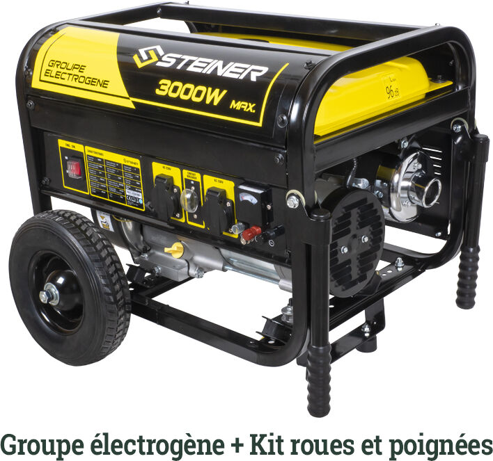 Pack Groupe Electrogène Essence 208cc 3000W max + Kit roues et poignées de transport Pack Groupe Electrogène Essence 208cc 3000W max + Kit roues et poignées de transport