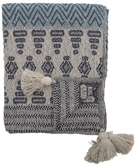 Bloomingville Plaid Lacenas bleu en coton recyclé Bloomingville Plaid Lacenas bleu en coton recyclé