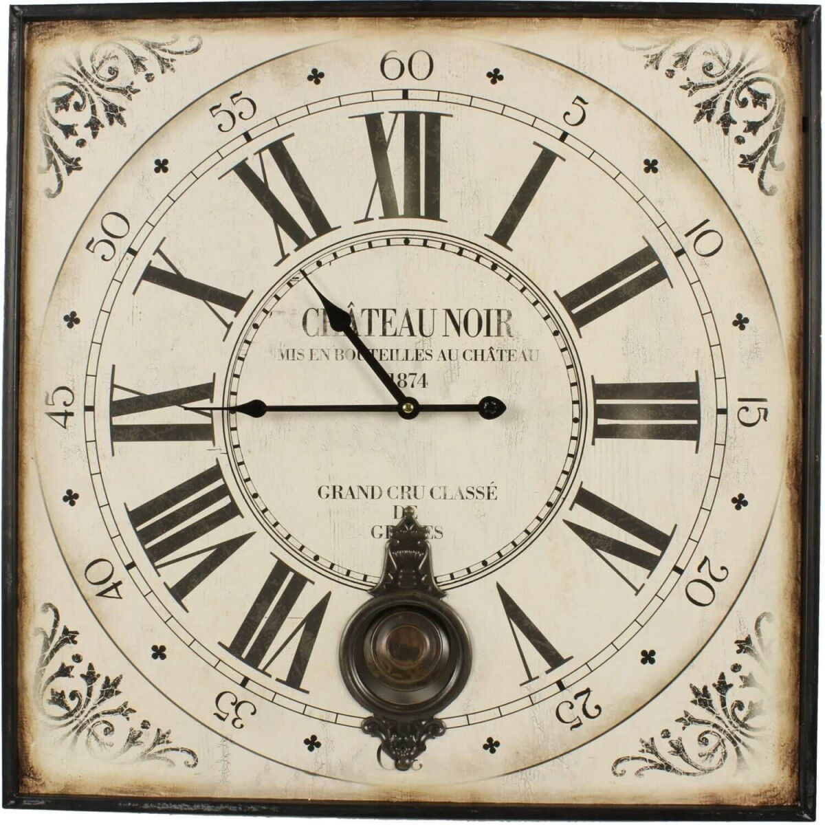 Décoration d'fois Horloge Ancienne Balancier Carre Château Noir 60cm - Fer - Blanc