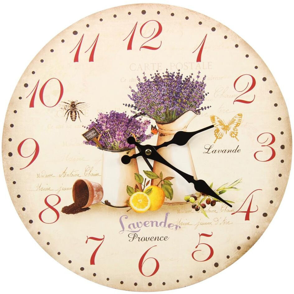 Décoration d'fois Horloge Ancienne Murale Lavande Citron 34cm - Bois - Blanc Décoration d'fois Horloge Ancienne Murale Lavande Citron 34cm - Bois - Blanc