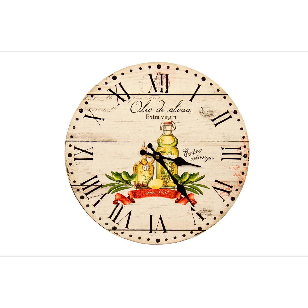 Décoration d'fois Horloge Ancienne Murale Huile d'Olive 34cm - Bois - Blanc