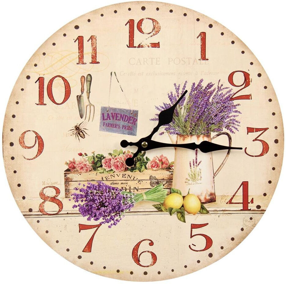 Décoration d'fois Horloge Ancienne Murale Lavande Rose 34cm - Bois - Blanc Décoration d'fois Horloge Ancienne Murale Lavande Rose 34cm - Bois - Blanc