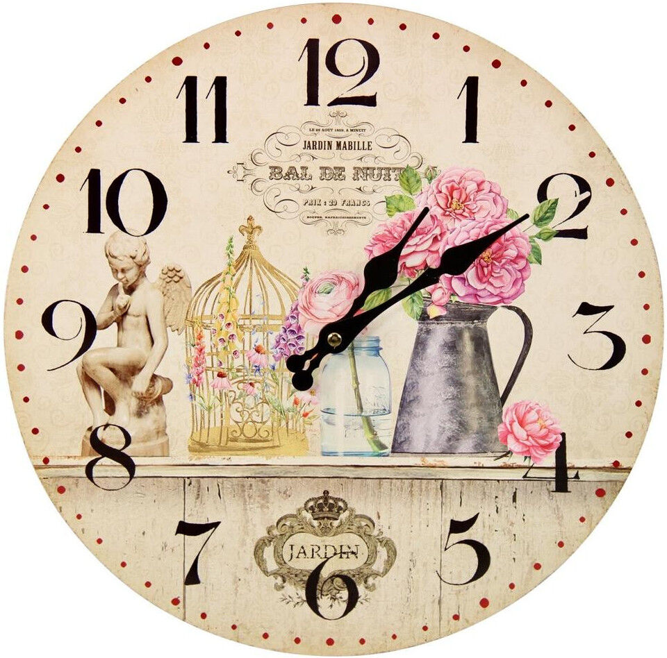 Décoration d'fois Horloge Ancienne Murale Vase Rose 34cm - Bois - Blanc Décoration d'fois Horloge Ancienne Murale Vase Rose 34cm - Bois - Blanc
