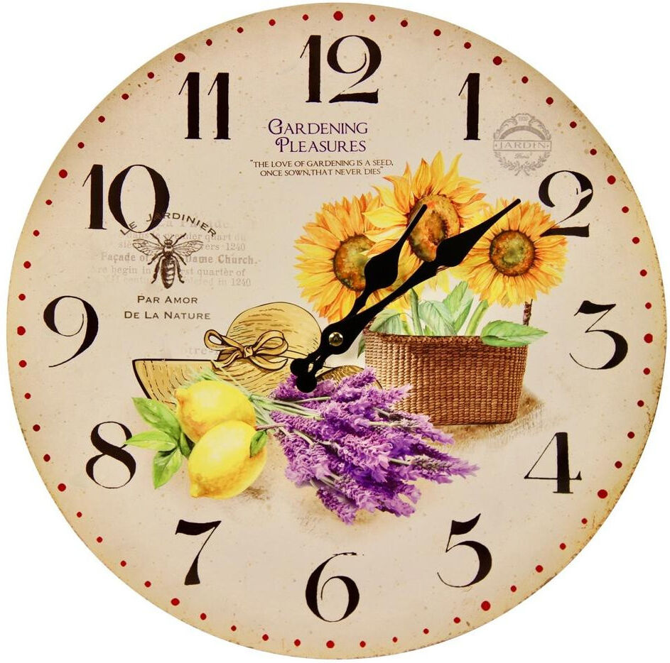 Décoration d'fois Horloge Ancienne Murale Tournesol Citron 34cm - Bois - Blanc