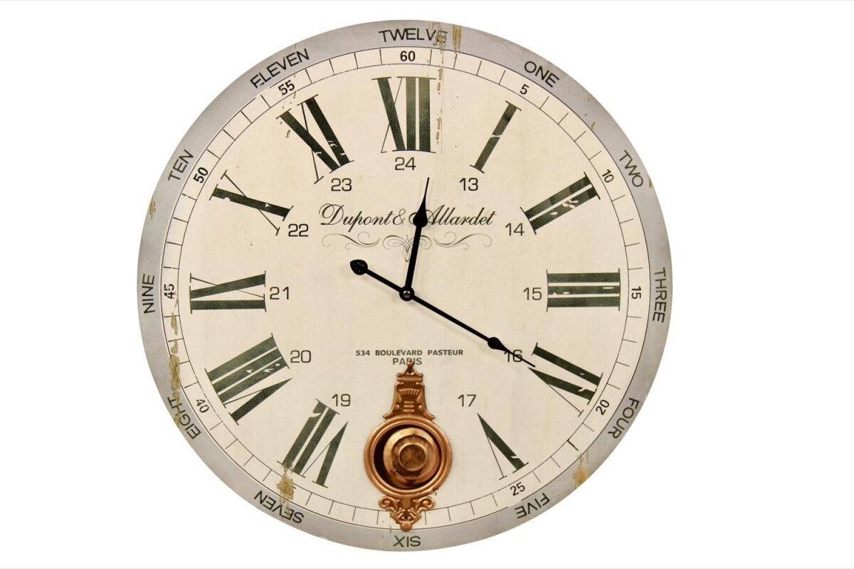 Décoration d'fois Horloge Ancienne Balancier Dupont & Allardet Blanc 58cm - Bois Décoration d'fois Horloge Ancienne Balancier Dupont & Allardet Blanc 58cm - Bois