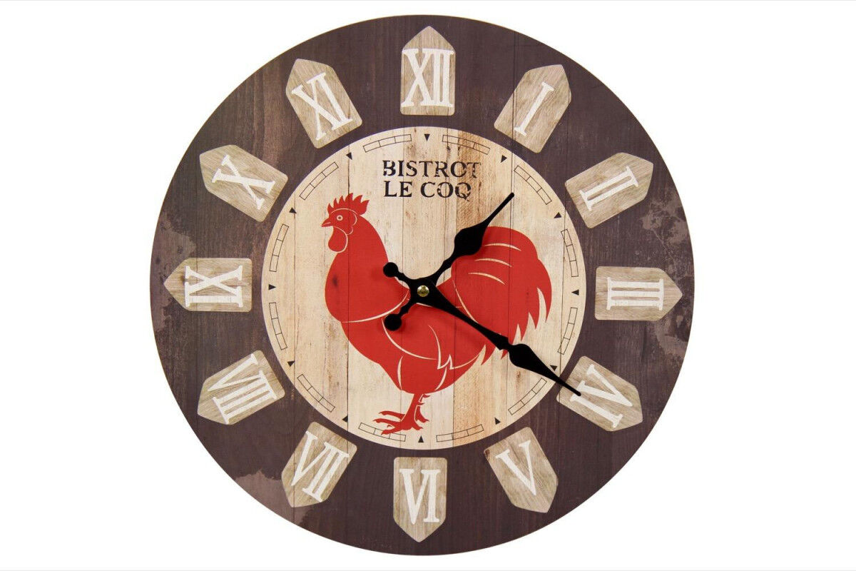 Décoration d'fois Horloge Ancienne Murale Bistrot le Coq 34cm - Bois - Marron