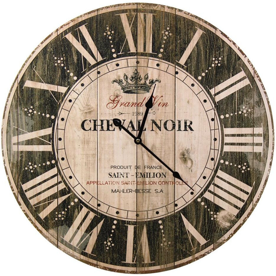 Décoration d'fois Horloge Ancienne Murale Grand Vin Cheval Noir Marron 58cm - Bois