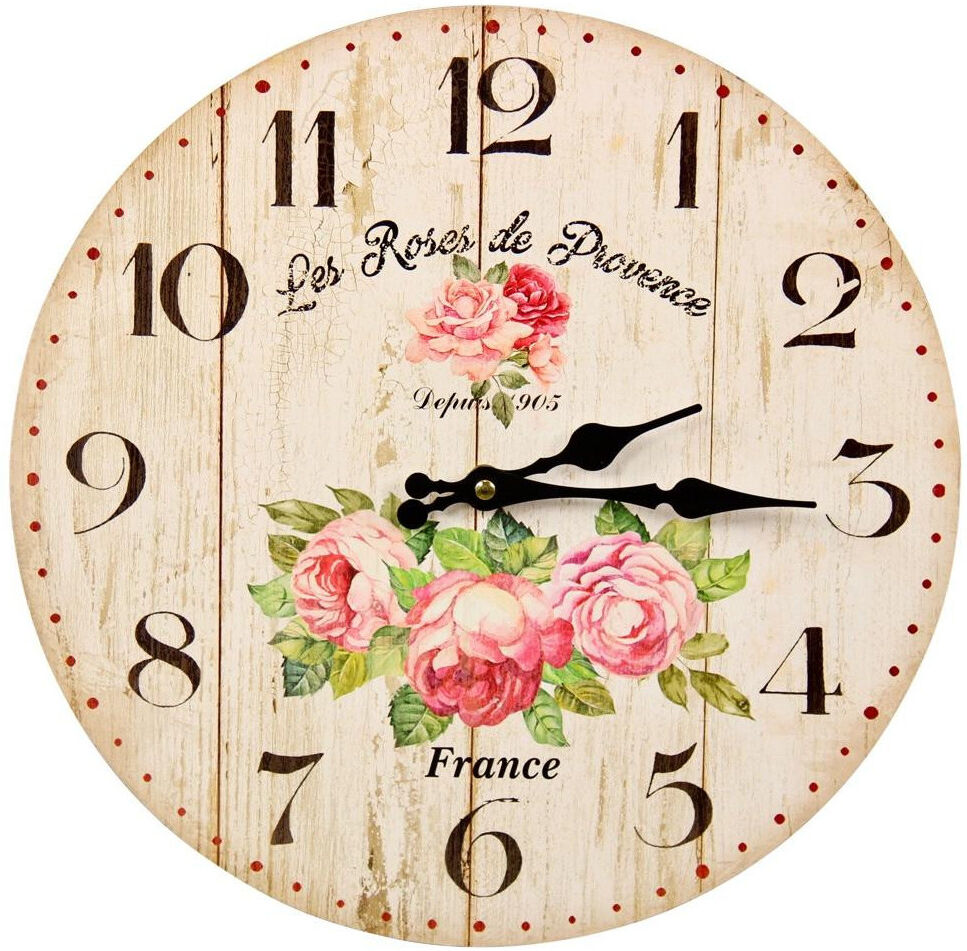 Décoration d'fois Horloge Ancienne Murale Les Roses de Provence 34cm - Bois - Blanc Décoration d'fois Horloge Ancienne Murale Les Roses de Provence 34cm - Bois - Blanc