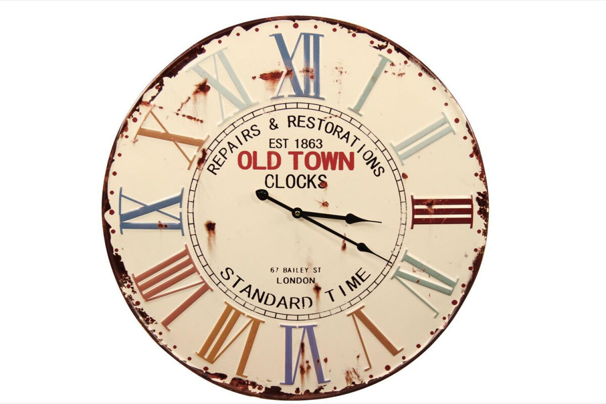 Décoration d'fois Horloge Ancienne Metal Old Town Clocks 58cm - Métal - Blanc Décoration d'fois Horloge Ancienne Metal Old Town Clocks 58cm - Métal - Blanc