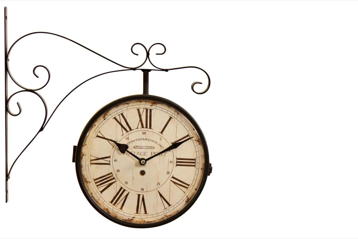 Décoration d'fois Horloge De Gare Ancienne Double Face Vintage Port 24cm - Fer Forgé - Blanc