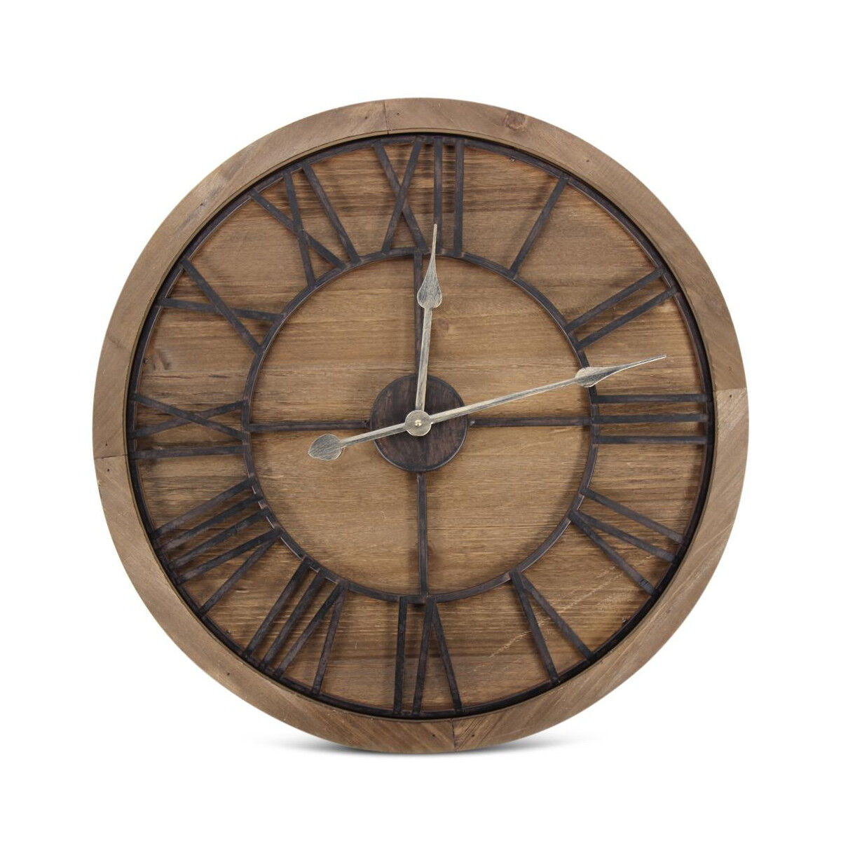Décoration d'fois Grande Horloge Ancienne Bois Métal Marron 60x3x60cm