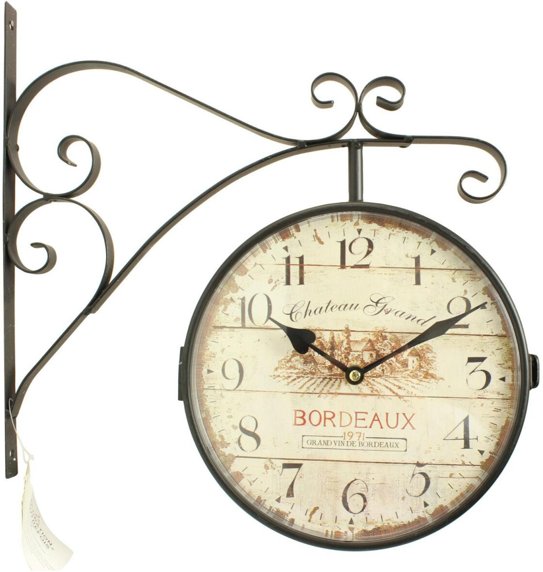 Décoration d'fois Horloge De Gare Ancienne Double Face Château Grand Bordeaux 24cm - Fer Forgé - Blanc