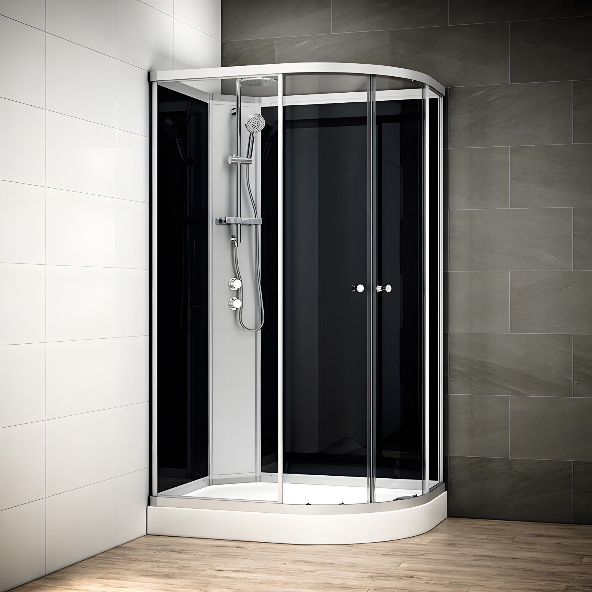 Thalassor Cabine de douche d'angle 120 cm SILVER 120 Noir asymétrique Thalassor Cabine de douche d'angle 120 cm SILVER 120 Noir asymétrique