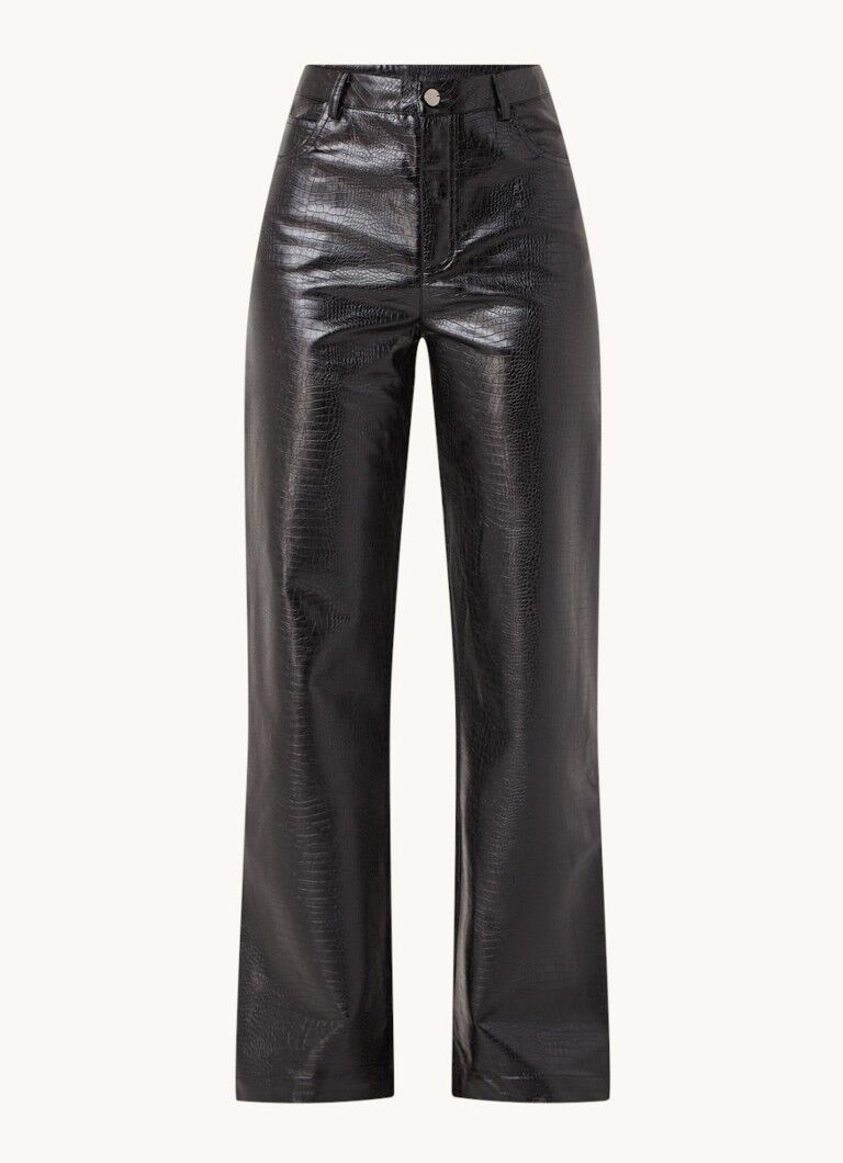 Neo Noir Pantalon en simili cuir coupe droite taille haute Jennifer Croc - Noir