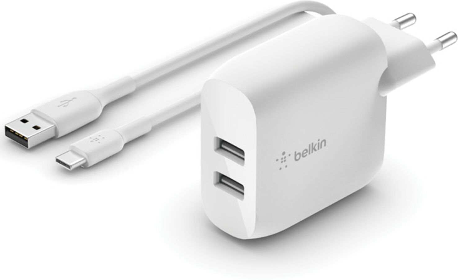 Belkin Boost↑Charge™ Dual USB Wall Charger + câble USB-C - 24W - Blanc