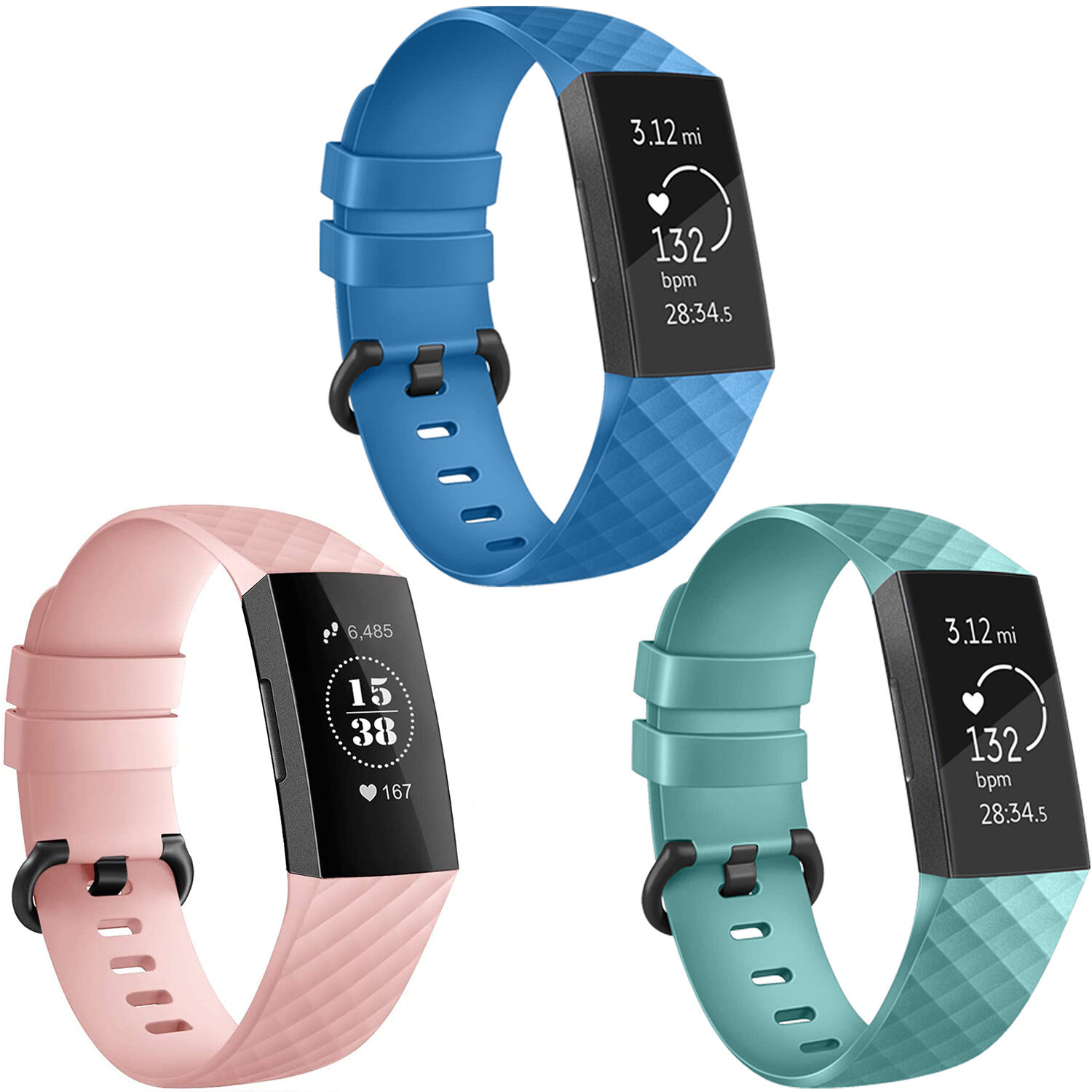 iMoshion Multipack bracelet silicone pour le Fitbit Charge 3 / 4 - Bleu / Turquoise / Rose