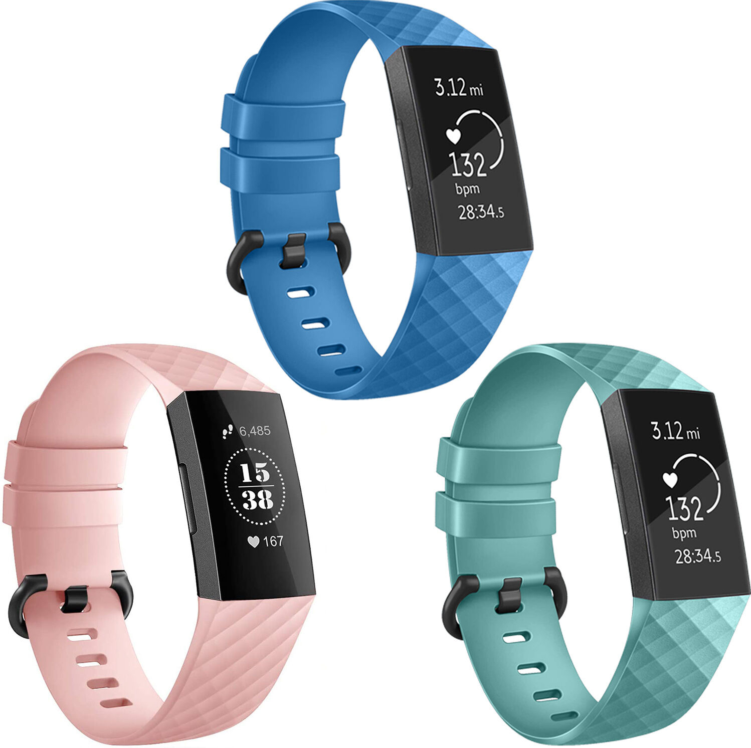 iMoshion Multipack bracelet silicone pour le Fitbit Charge 3 / 4 - Bleu / Turquoise / Rose iMoshion Multipack bracelet silicone pour le Fitbit Charge 3 / 4 - Bleu / Turquoise / Rose