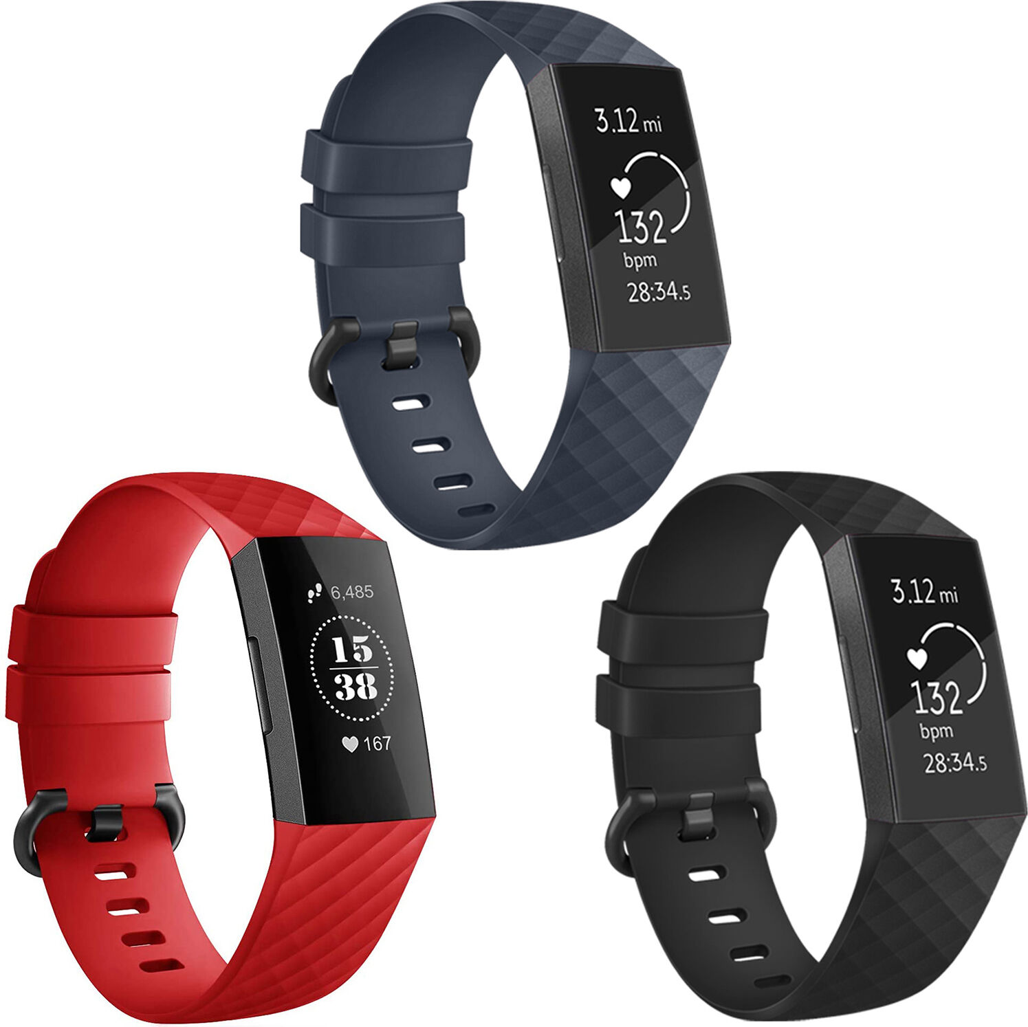 iMoshion Multipack bracelet silicone pour le Fitbit Charge 3 / 4 - Noir / Bleu / Rouge