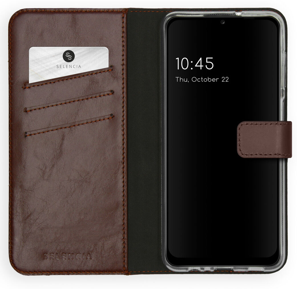 Selencia Étui de téléphone en cuir véritable pour le Samsung Galaxy A12 - Brun Selencia Étui de téléphone en cuir véritable pour le Samsung Galaxy A12 - Brun