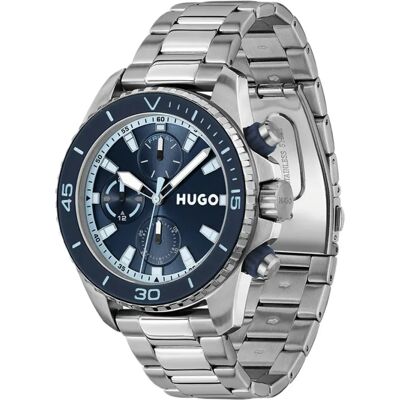 Hugo Montre 1530429 44mm Silver / Blue One Size Homme - Publicité Hugo Montre 1530429 44mm Silver / Blue One Size Homme - Publicité