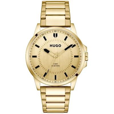 Hugo Montre First 43mm 3atm Quartz Analogical Gold / Gold / Mineral One Size - Publicité Hugo Montre First 43mm 3atm Quartz Analogical Gold / Gold / Mineral One Size - Publicité