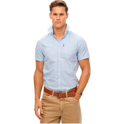 Superdry Chemise à Manches Courtes Oxford Broker Blue Stripe L Homme - Publicité Superdry Chemise à Manches Courtes Oxford Broker Blue Stripe L Homme - Publicité