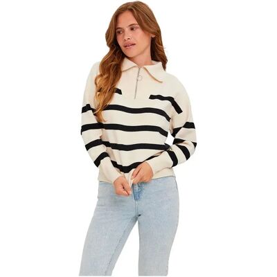 Vero Moda Pull à Demi-zip Saba Stripe Birch / Stripes Black M Femme - Publicité Vero Moda Pull à Demi-zip Saba Stripe Birch / Stripes Black M Femme - Publicité
