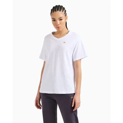 EA7 Femme T-shirt en coton stretch à col en V - T-shirt - Publicité EA7 Femme T-shirt en coton stretch à col en V - T-shirt - Publicité