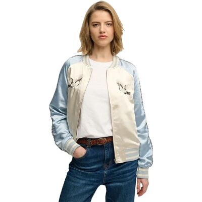 Superdry Blouson Bomber Suikajan Embroidered Blue Fog M Femme - Publicité Superdry Blouson Bomber Suikajan Embroidered Blue Fog M Femme - Publicité