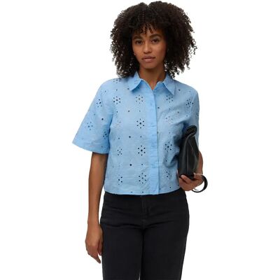 Vero Moda Chemise à Manches Courtes Eliza Cashmere Blue M Femme - Publicité Vero Moda Chemise à Manches Courtes Eliza Cashmere Blue M Femme - Publicité