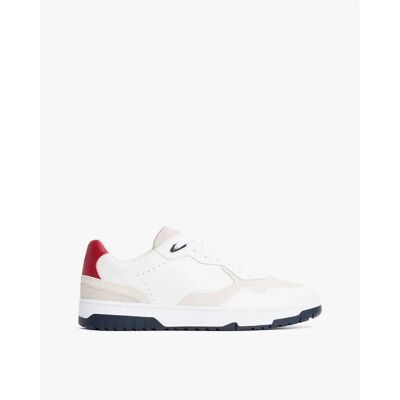 Tommy Hilfiger - Leather Mixed Texture Basketball Trainers - White - Publicité Tommy Hilfiger - Leather Mixed Texture Basketball Trainers - White - Publicité