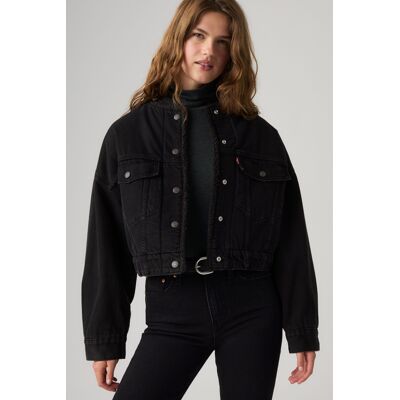 Levi's Veste Trucker Sherpa Courte Sans Col - Femme - Noir / Slight Night Psk - S - Publicité Levi's Veste Trucker Sherpa Courte Sans Col - Femme - Noir / Slight Night Psk - S - Publicité