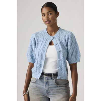 Levi's Cardigan Manche Courte Maille Pointelle Pauline - Femme - Bleu / Glacier Lake - XS - Publicité Levi's Cardigan Manche Courte Maille Pointelle Pauline - Femme - Bleu / Glacier Lake - XS - Publicité