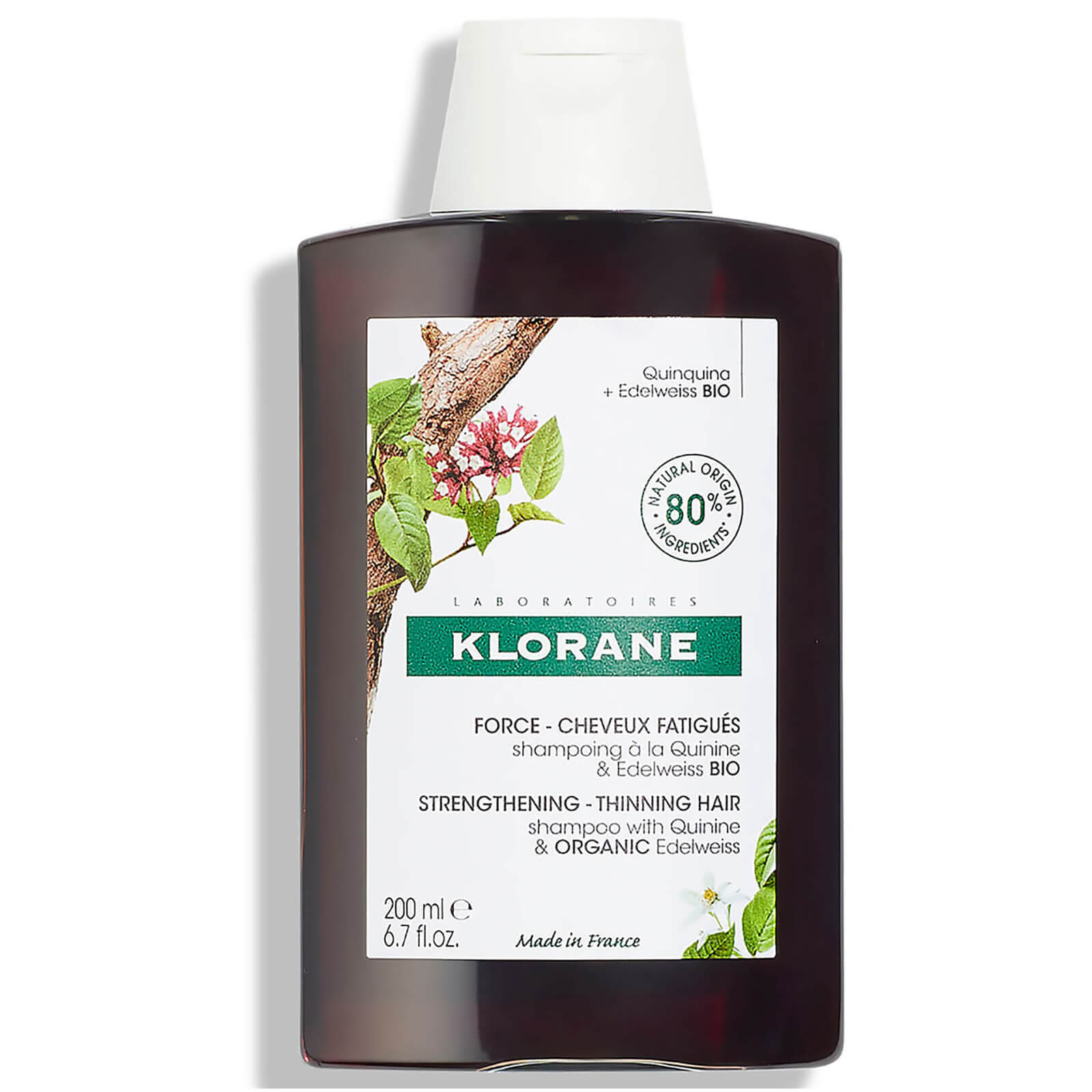 Șampon fortificant Klorane cu chinină și Edelweiss organic pentru rărirea părului KLORANE 200 ml - roșu