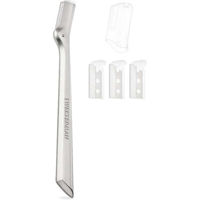 Rasoir à sourcils en acier inoxydable Tweezerman - 3 lames - Argent - Unisexe - Forme du visage et des sourcils - Publicité Rasoir à sourcils en acier inoxydable Tweezerman - 3 lames - Argent - Unisexe - Forme du visage et des sourcils - Publicité