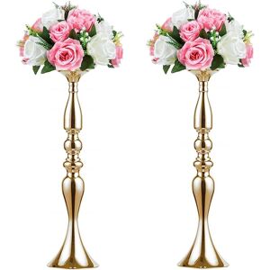 2 Pcs Vase En Métal Pour Le Mariage Pièces Table Décoration-Artificielle Arrangement De Fleur-Pilier Bougeoir Support Set Pour Mariage Partie Centre De Table Décor À La Maison - Publicité